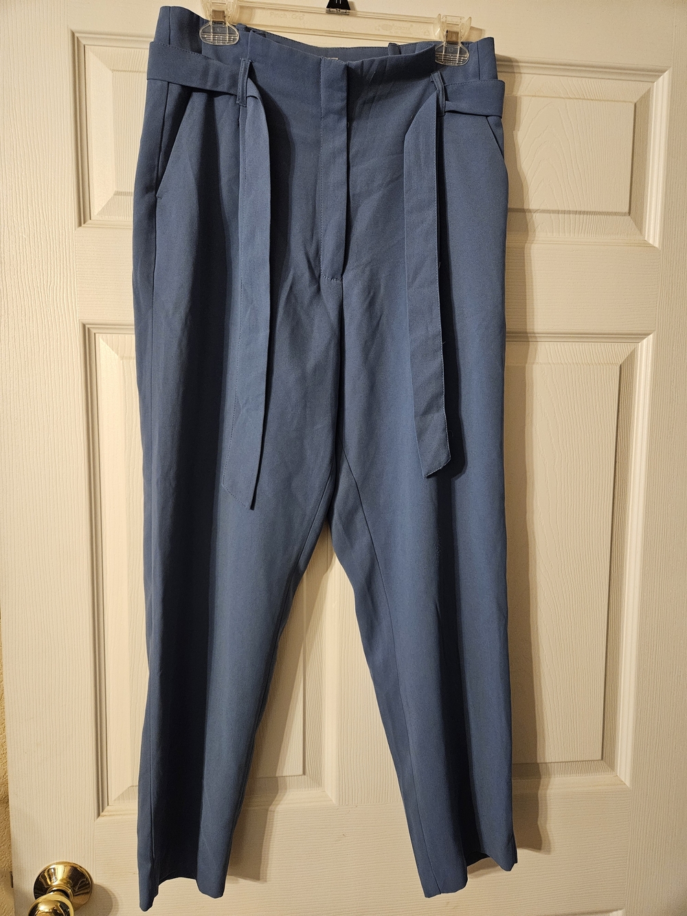 H&M Slate Blue Pleated Chinos with Self-Tie Belt